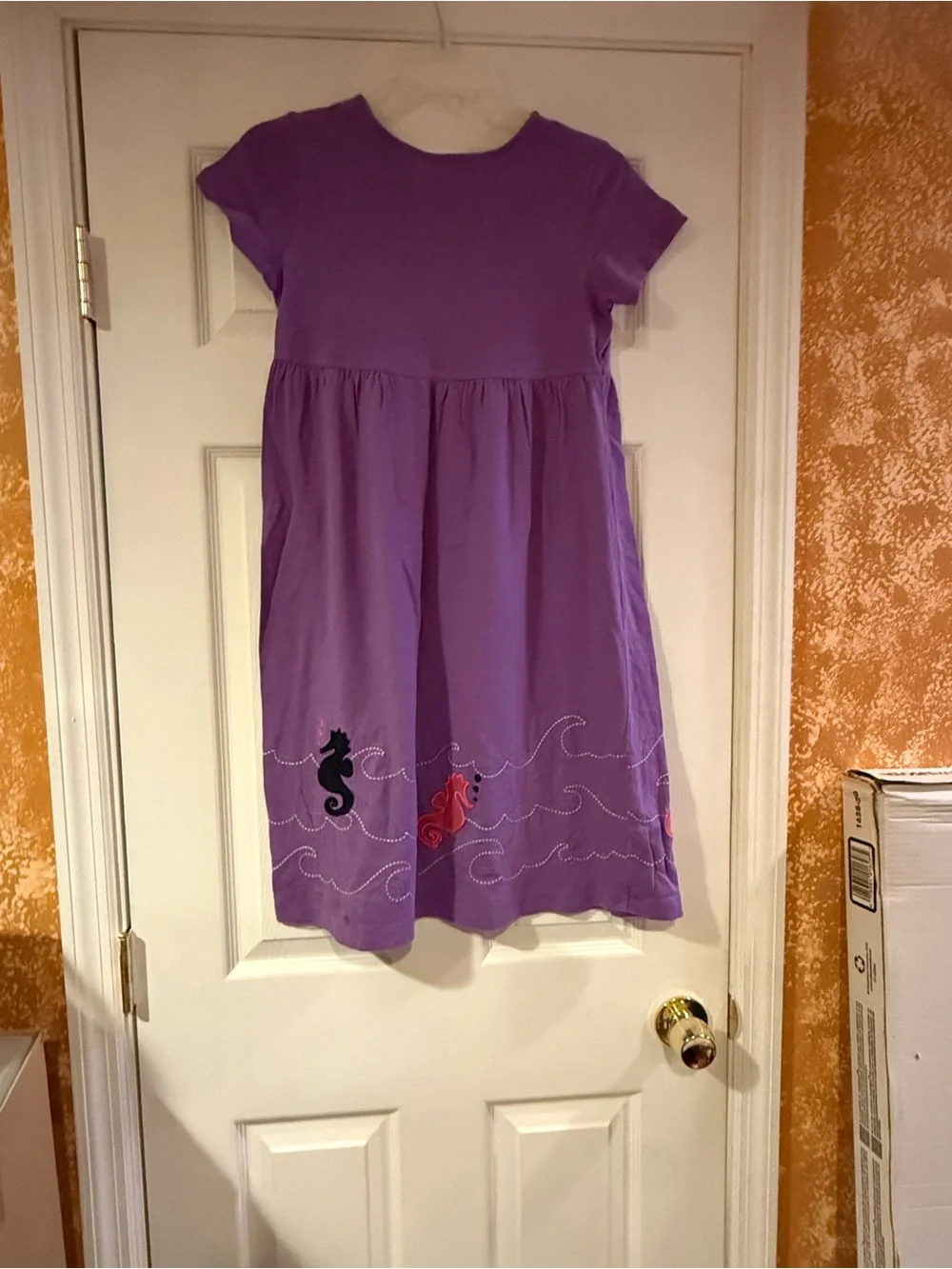 Vintage Lands' End Purple Short-Sleeve Dress with seahorse design